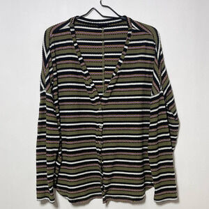 Urban Outfitters Cardigan Sweater Womens Medium Green Black Striped Waffle Knit